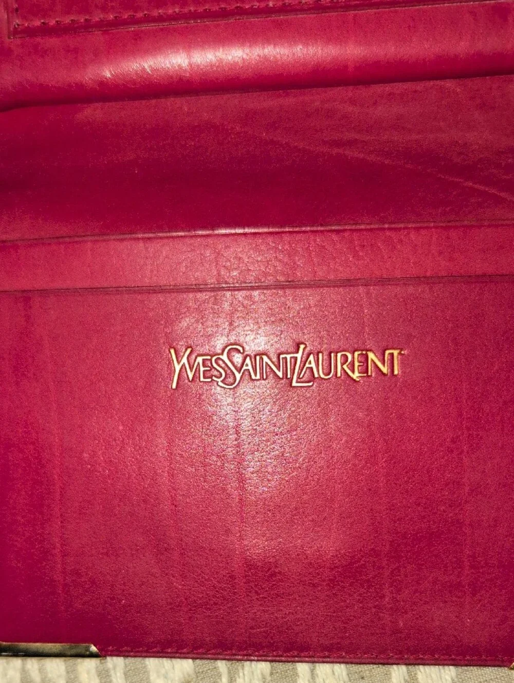 Vintage YSL Red Leather Wallet with Gold Corner Accents - Picture 2 of 12
